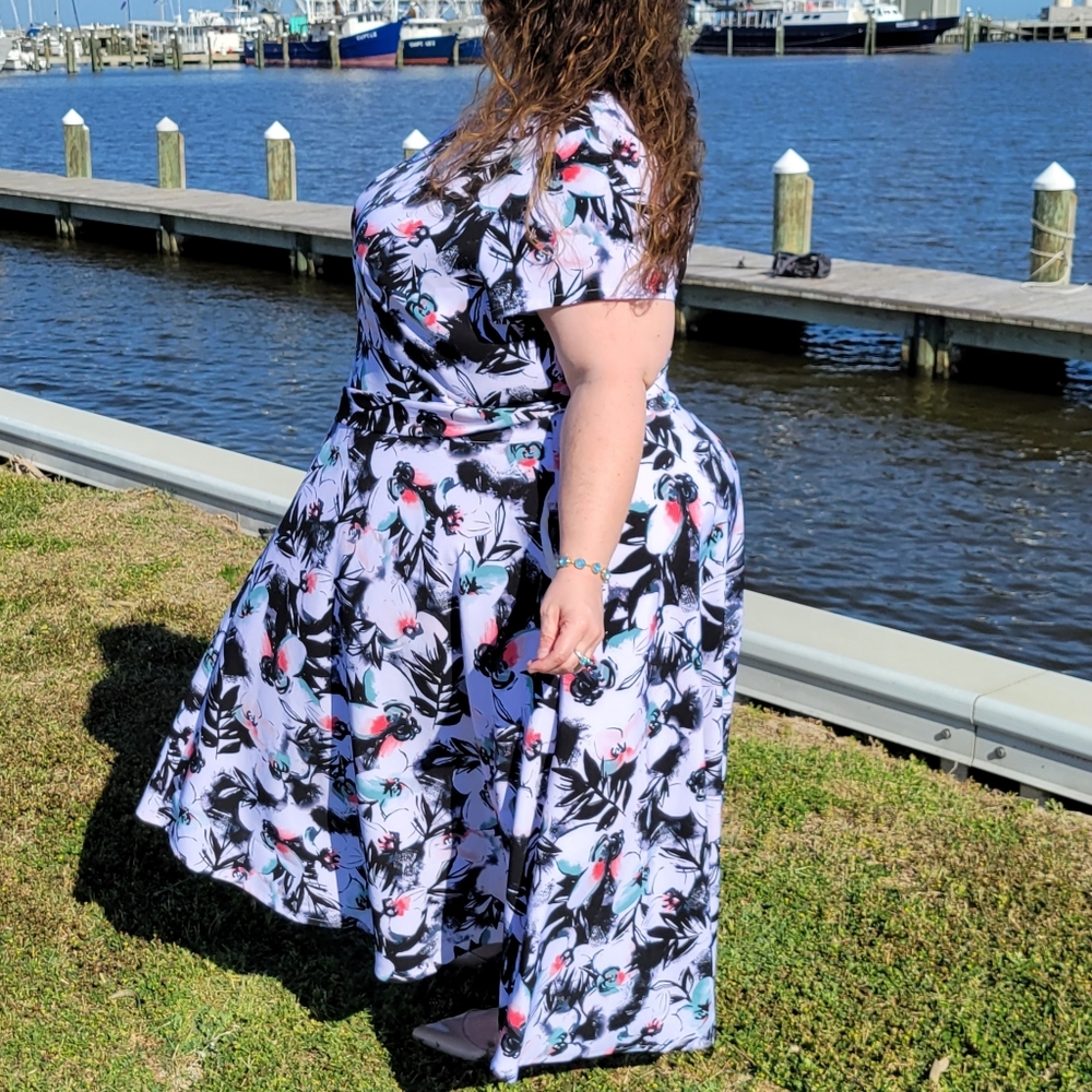 Easter Dress Lane Bryant White Floral Short Sleeve Plus Dress Sz 28 - Picture 5 of 15
